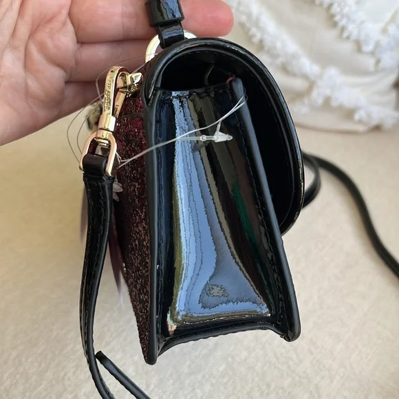 KATE SPADE Odette GLITTER MINI top handle crossbody bag blkcherry - Picture 16 of 17